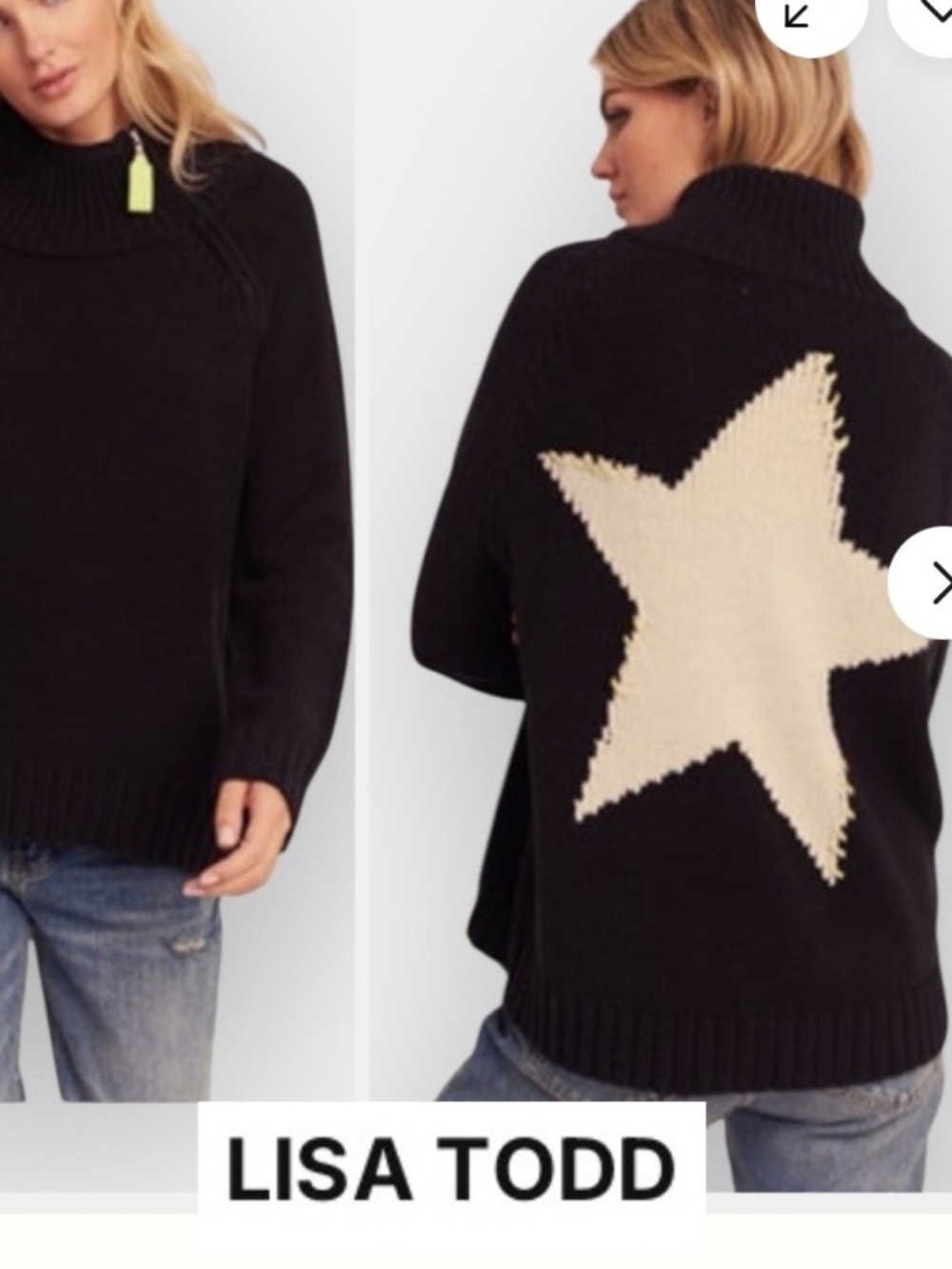 Lisa Todd Black Starlite zip funnel neck sweater, M, CB2837